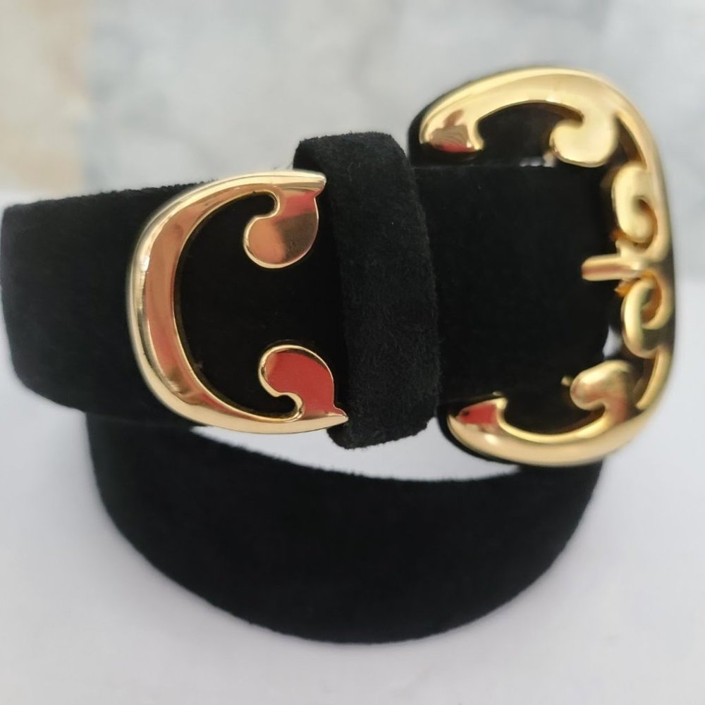 Black Suede Morgan Taylor Belt w/ gold buckle